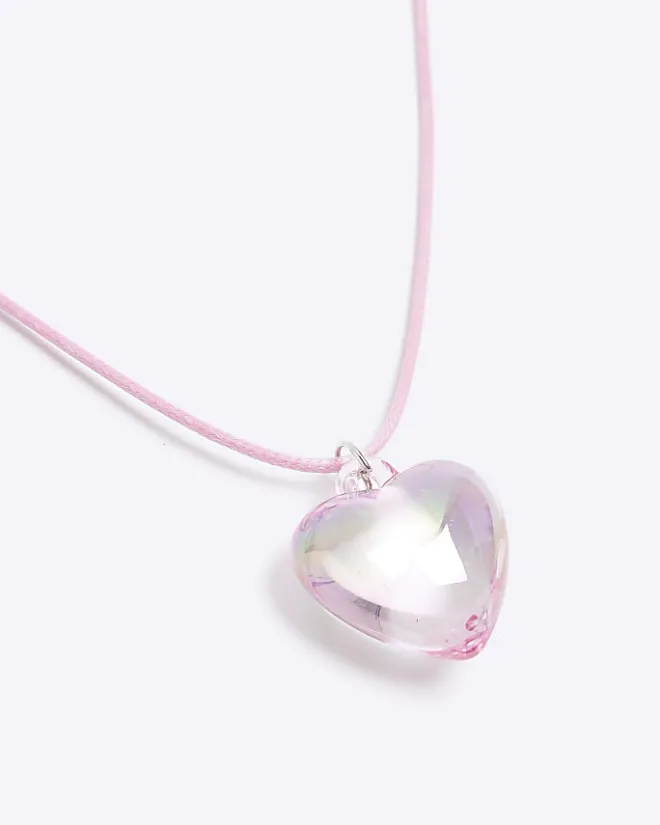 River Island Girls puff heart necklace Pink Online