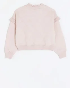 River Island Girls quilted frill sweatshirt Pink Sale