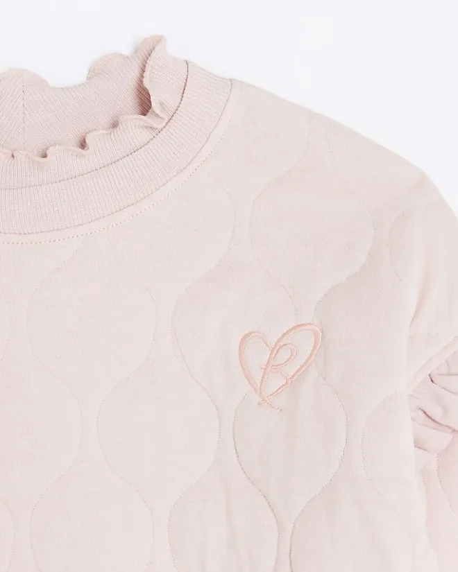 River Island Girls quilted frill sweatshirt Pink Sale