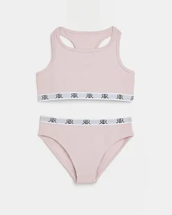 River Island Girls racer crop top and briefs set Pink Best