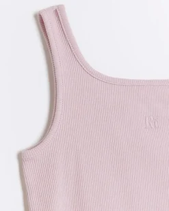 River Island Girls rib embroidered logo crop vest Pink Hot