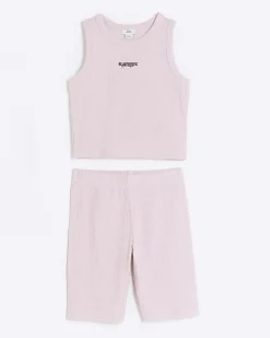 River Island Girls rib tank top and shorts set Pink Online