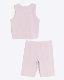River Island Girls rib tank top and shorts set Pink Online