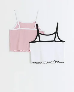 River Island Girls Ribbed Cami top 2 Pack Pink Online