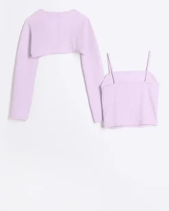 River Island Girls pink ribbed cardigan and cami top set Purple Sale