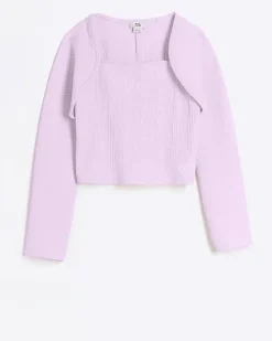 River Island Girls pink ribbed cardigan and cami top set Purple Sale