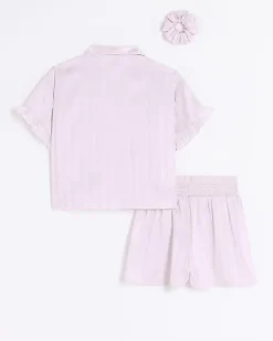 River Island Girls satin stripe short pyjama set Pink New