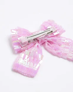 River Island Girls sequin bow hair clip Pink New