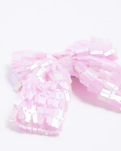 River Island Girls sequin bow hair clip Pink New