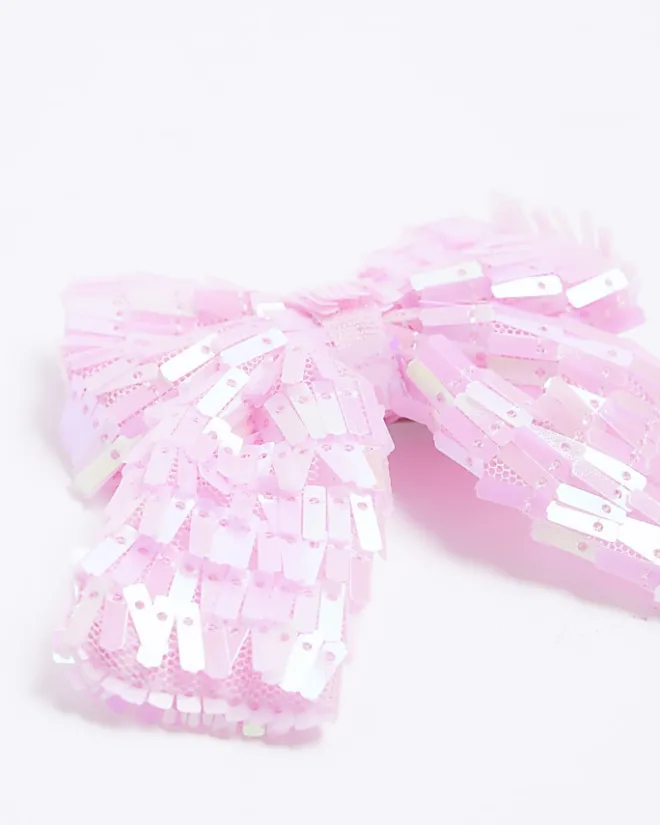 River Island Girls sequin bow hair clip Pink New