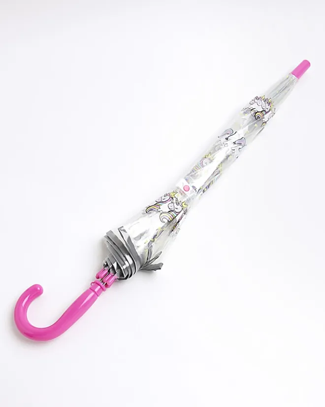 River Island Girls Unicorn Umbrella Pink Outlet