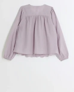 River Island Girls embroidered button up blouse Purple New