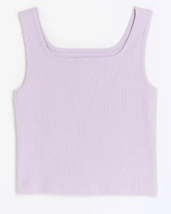 River Island Girls rib embroidered logo crop vest Purple Fashion