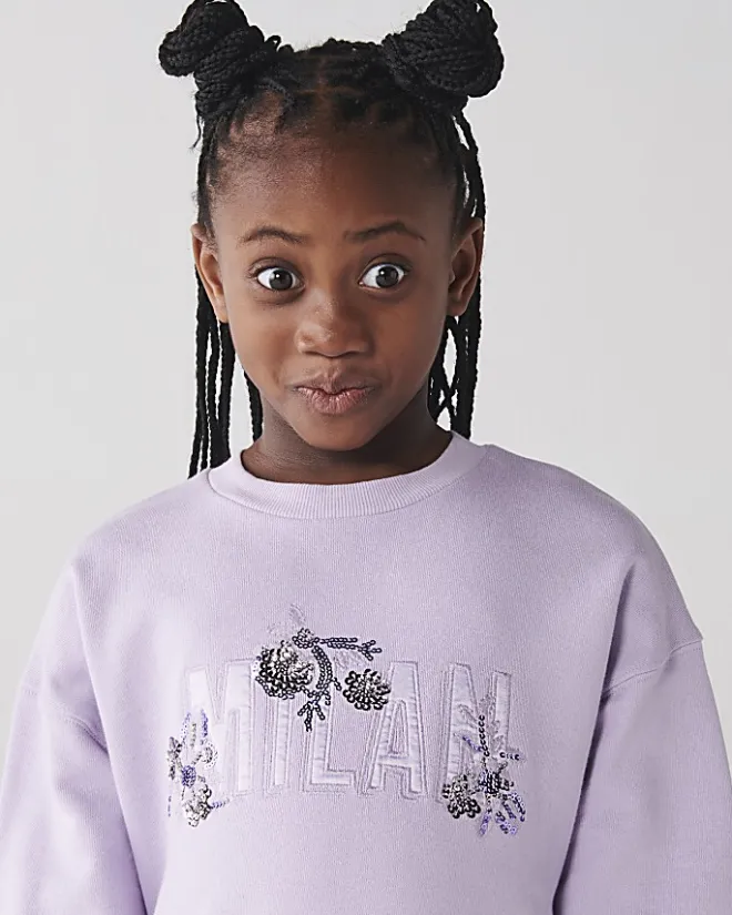 River Island Girls sequin graphic sweatshirt Purple Hot