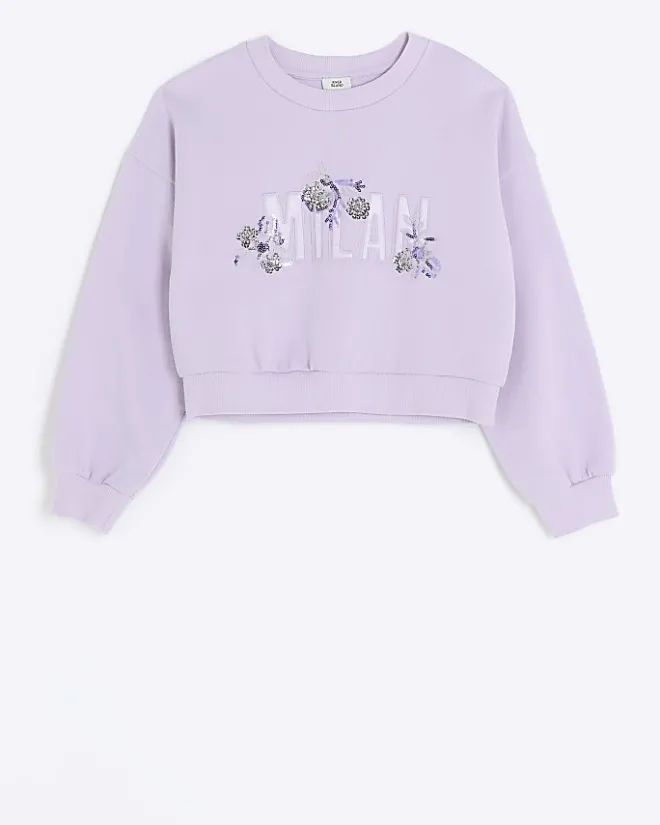 River Island Girls sequin graphic sweatshirt Purple Hot