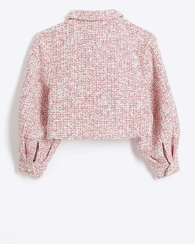 River Island Girls Boucle Crop Jacket Red Sale