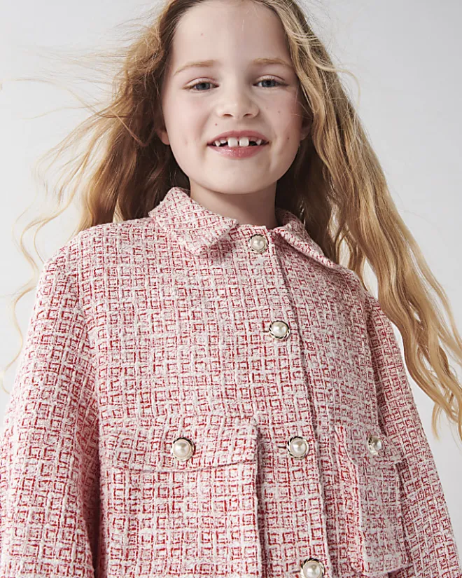 River Island Girls Boucle Crop Jacket Red Sale