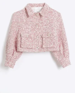 River Island Girls Boucle Crop Jacket Red Sale