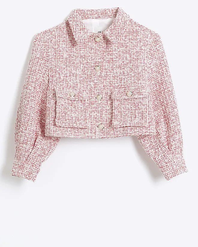 River Island Girls Boucle Crop Jacket Red Sale
