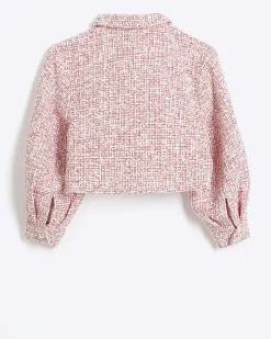 River Island Girls Boucle Crop Jacket Red Sale