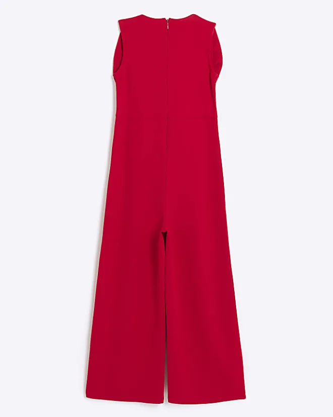 River Island Girls bow wide leg jumpsuit Red Clearance