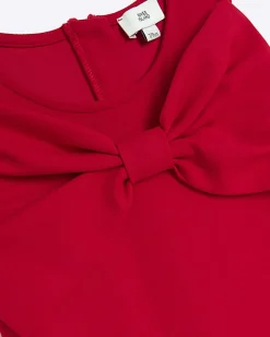 River Island Girls bow wide leg jumpsuit Red Clearance