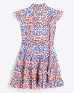 River Island Girls floral belted shirt dress Red Fashion