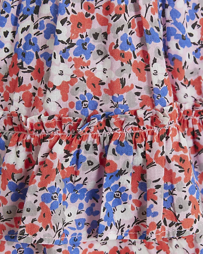 River Island Girls floral belted shirt dress Red Fashion
