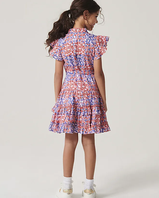 River Island Girls floral belted shirt dress Red Fashion