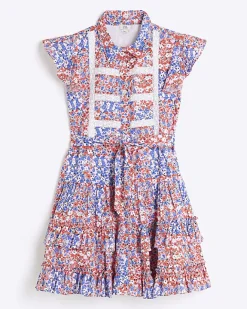 River Island Girls floral belted shirt dress Red Fashion