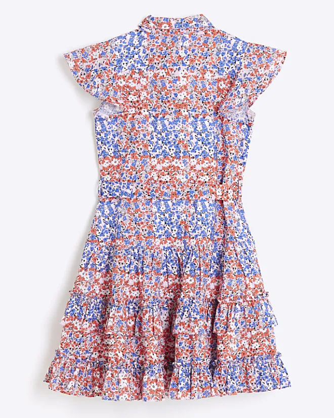 River Island Girls floral belted shirt dress Red Fashion