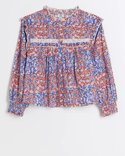 River Island Girls Red floral lace blouse Pink Fashion