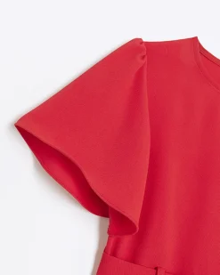 River Island Girls short sleeve belted playsuit Red Online