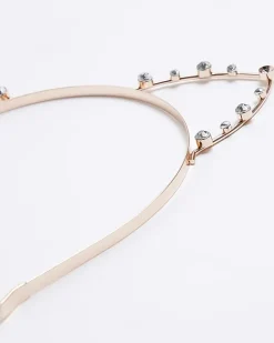 River Island Girls Rose Gold Diamante Cat Ear Hair Band Grey Best