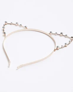 River Island Girls Rose Gold Diamante Cat Ear Hair Band Grey Best