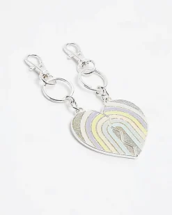 River Island Girls silver BFF Pastel Heart Keyring Yellow Fashion