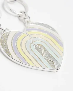 River Island Girls silver BFF Pastel Heart Keyring Yellow Fashion