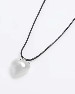 River Island Girls silver heart necklace Black Online