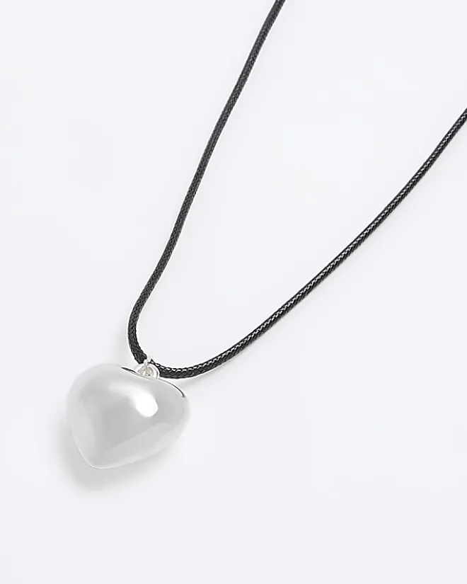 River Island Girls silver heart necklace Black Online
