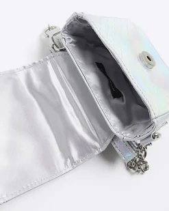 River Island Girls silver iridescent chain cross body bag Grey New