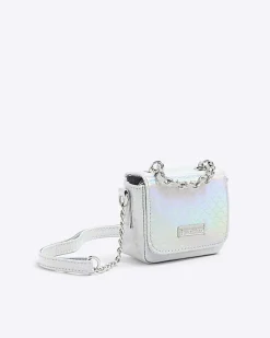 River Island Girls silver iridescent chain cross body bag Grey New