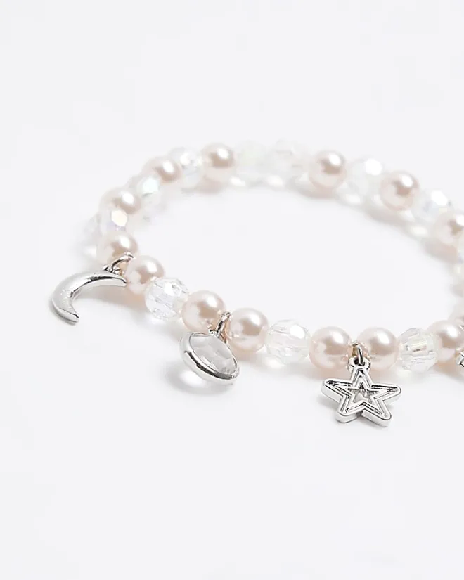 River Island Girls silver pearl charm bracelet Grey Best