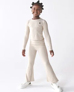 River Island Girls stone long sleeve rib lettuce hem top Cream Sale