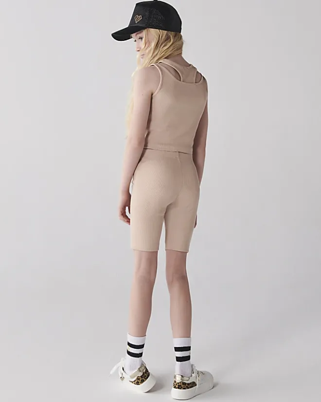 River Island Girls stone rib double strap tank top set Cream Clearance