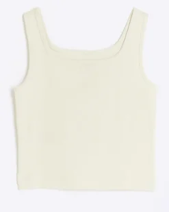 River Island Girls stone rib embroidered logo crop vest Cream Fashion