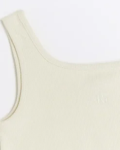 River Island Girls stone rib embroidered logo crop vest Cream Fashion