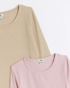 River Island Girls stone rib scoop bodysuit 2 pack Cream New