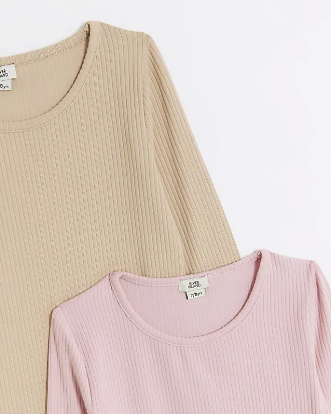 River Island Girls stone rib scoop bodysuit 2 pack Cream New