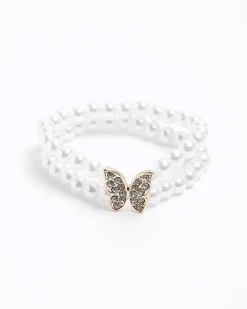 River Island Girls Butterfly Pearl Bracelet White Outlet