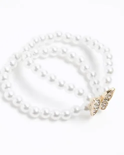 River Island Girls Butterfly Pearl Bracelet White Outlet
